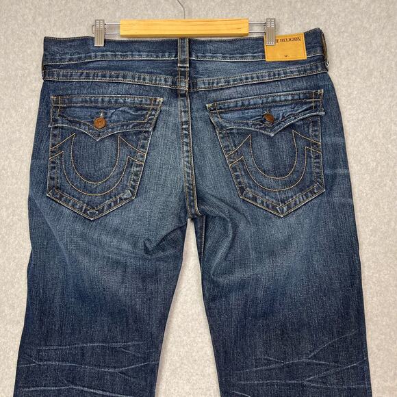 True Religion Jeans Mens 36 (38x34) Blue Denim Ricky Relaxed Straight Flap - Picture 1 of 10